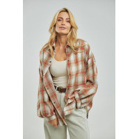 Картата сорочка на кнопках із подовженою спинкою  світлокоричневий колір