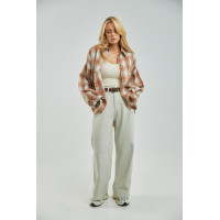 Картата сорочка на кнопках із подовженою спинкою  світлокоричневий колір