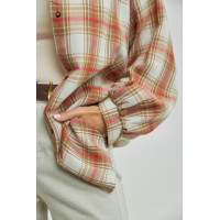 Картата сорочка на кнопках із подовженою спинкою  світлокоричневий колір