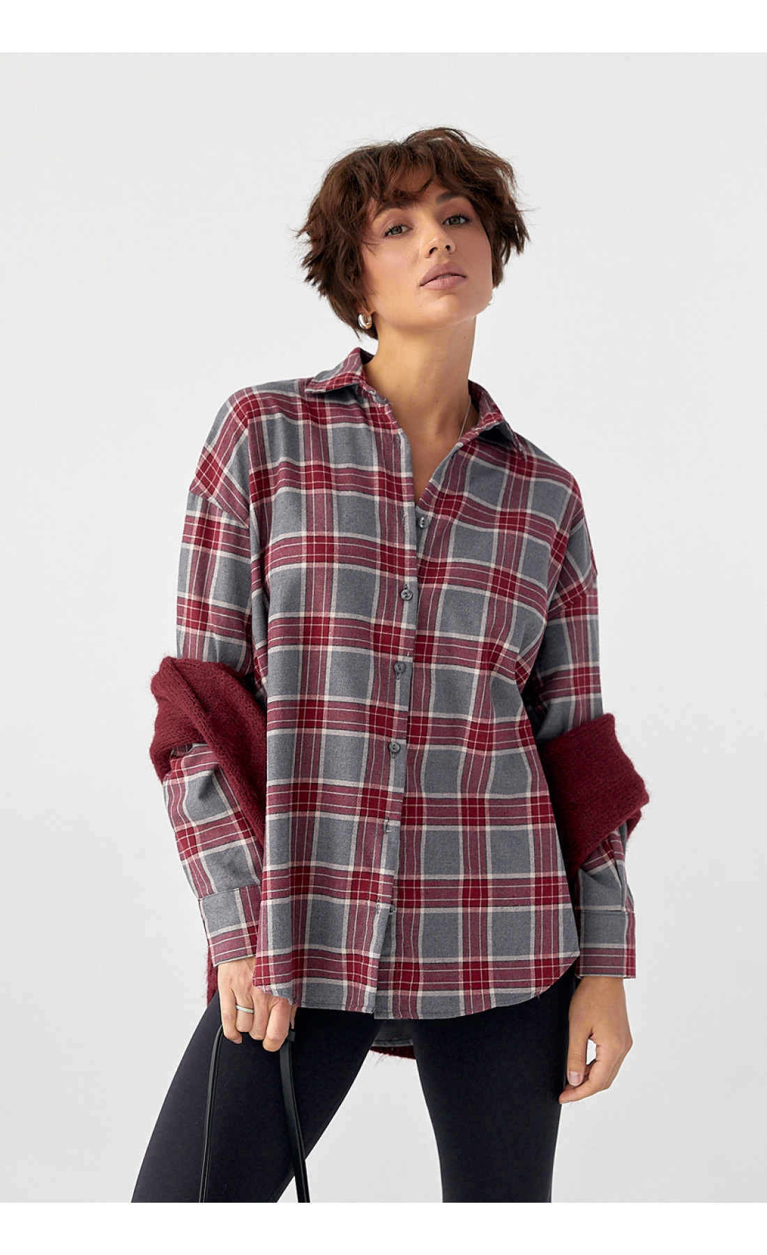 Сорочка в клітинку з подовженою спинкою  темночервоний колір
