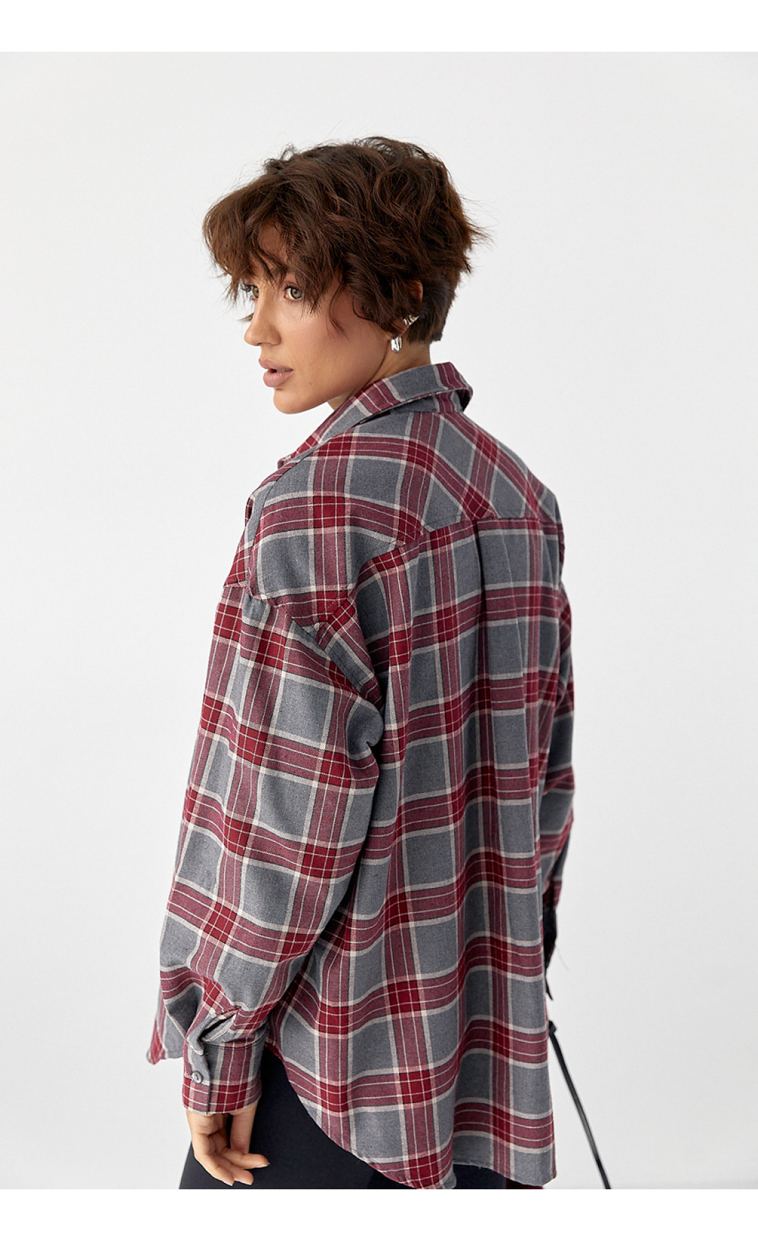 Сорочка в клітинку з подовженою спинкою  темночервоний колір