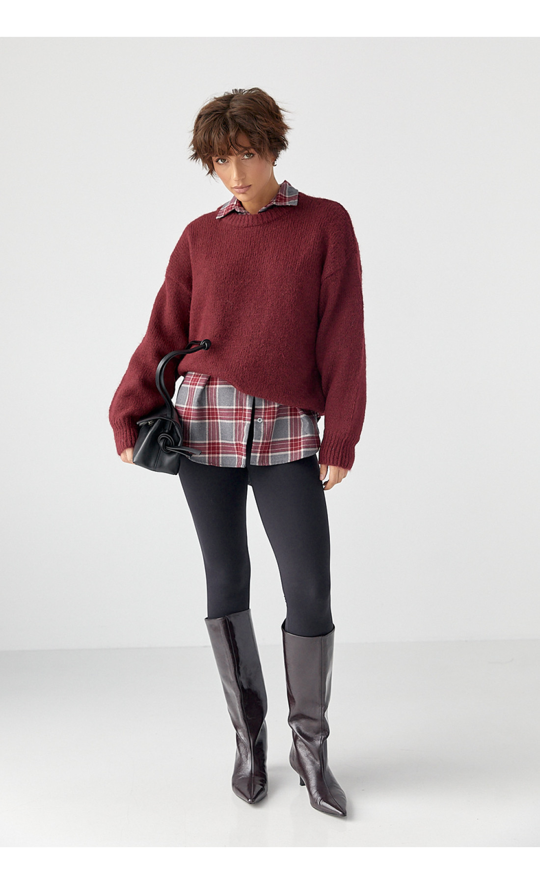 Сорочка в клітинку з подовженою спинкою  темночервоний колір