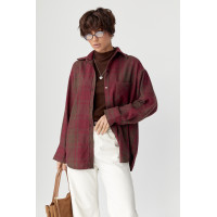 Тепла сорочка в клітинку з накладною кишенею  бордо колір