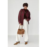 Тепла сорочка в клітинку з накладною кишенею  бордо колір