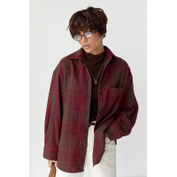 Тепла сорочка в клітинку з накладною кишенею  бордо колір