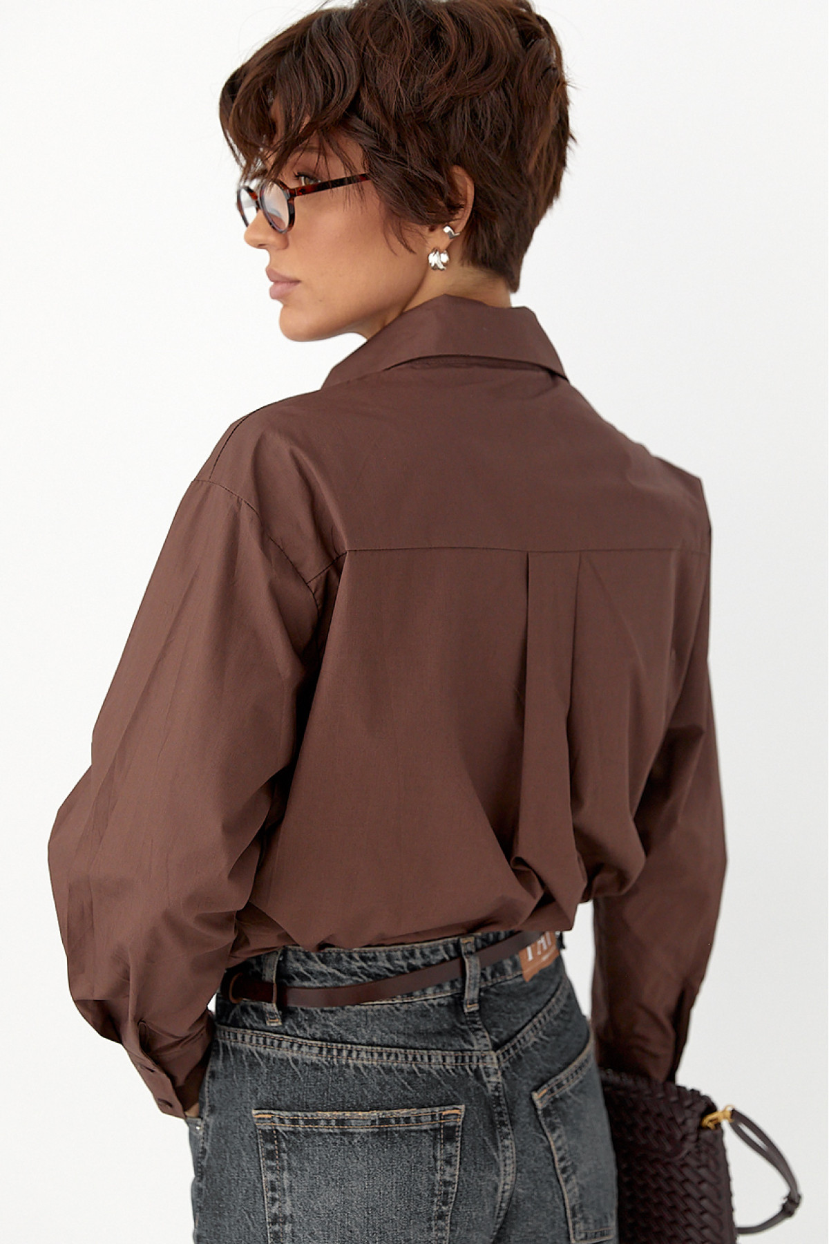 Класична сорочка з трояндами на ґудзиках  коричневий колір