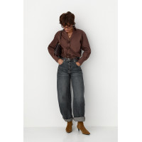 Класична сорочка з трояндами на ґудзиках  коричневий колір