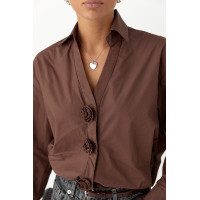 Класична сорочка з трояндами на ґудзиках  коричневий колір