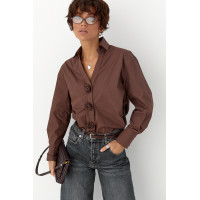 Класична сорочка з трояндами на ґудзиках  коричневий колір