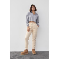 Короткий жіночий світшот із блискавкою на горловині  сірий колір