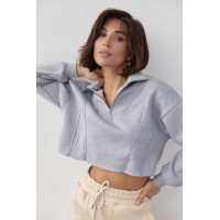 Короткий жіночий світшот із блискавкою на горловині  сірий колір