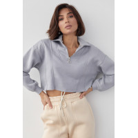 Короткий жіночий світшот із блискавкою на горловині  сірий колір