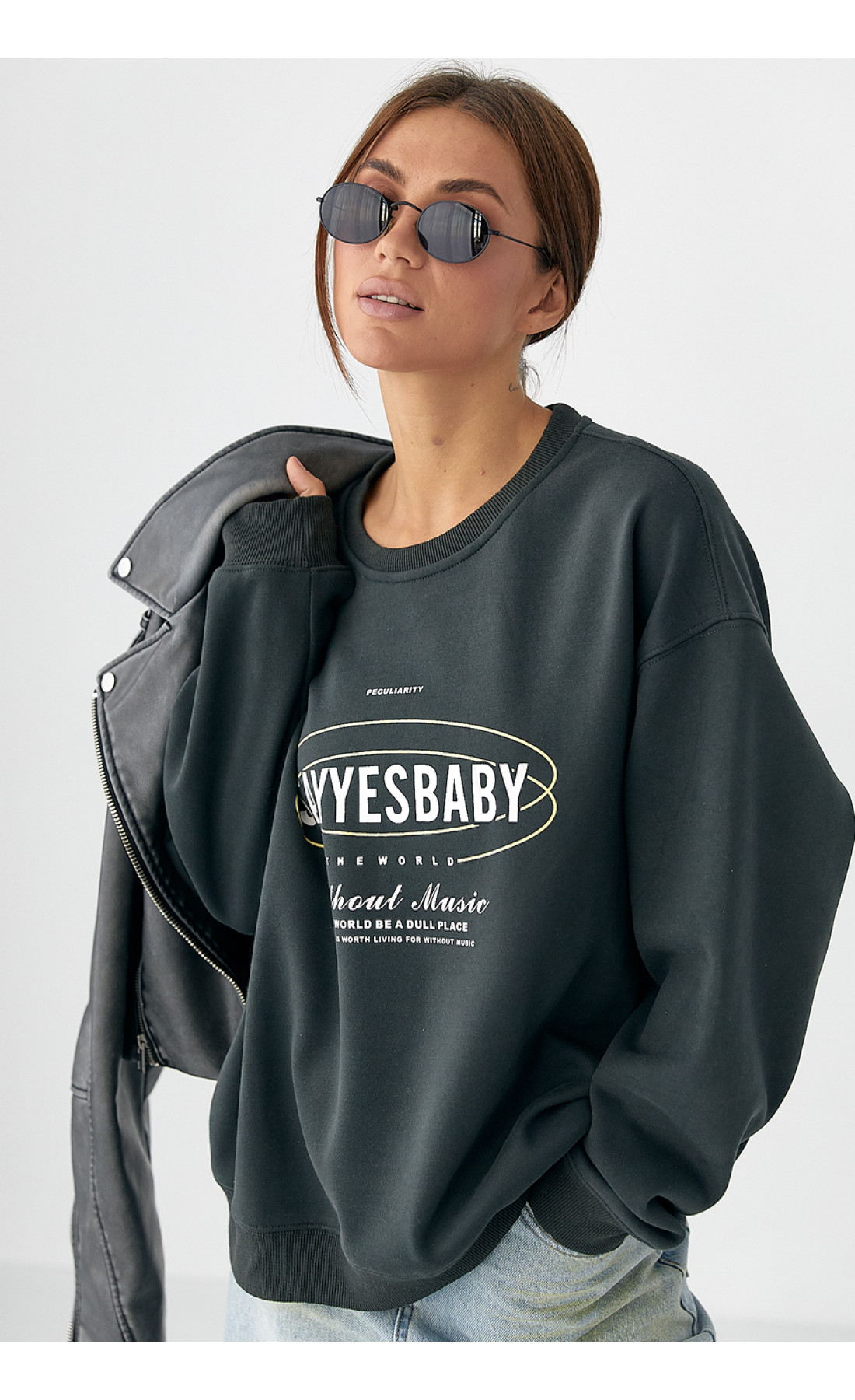 Теплий спортивний світшот із начісом  темносірий колір