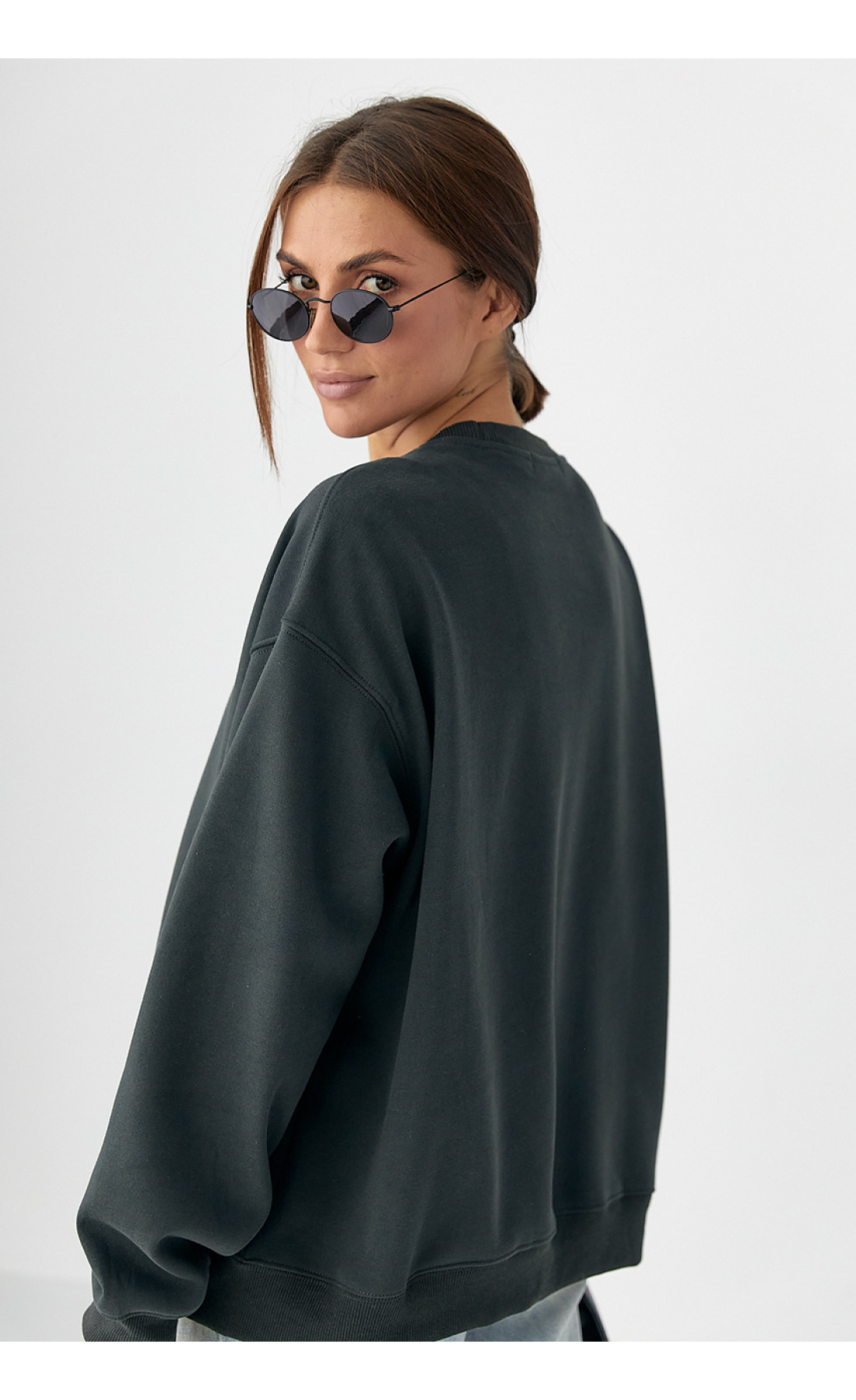 Теплий спортивний світшот із начісом  темносірий колір