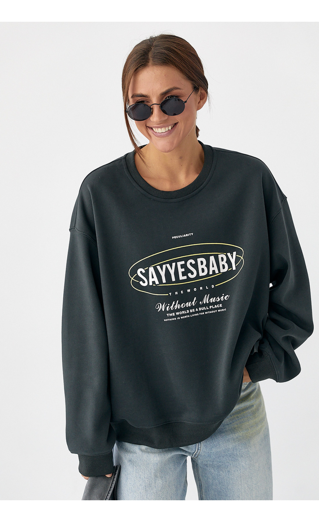 Теплий спортивний світшот із начісом  темносірий колір