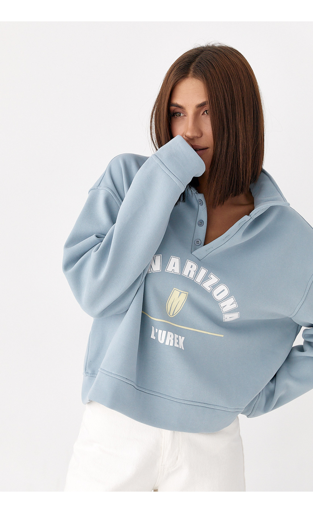 Утеплений світшотполо з ґудзиками  блакитний колір