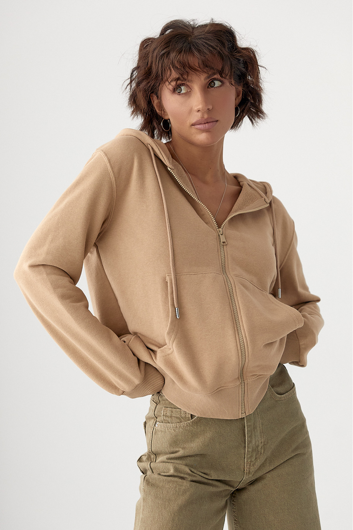 Жіноче худі на блискавці  світлокоричневий колір