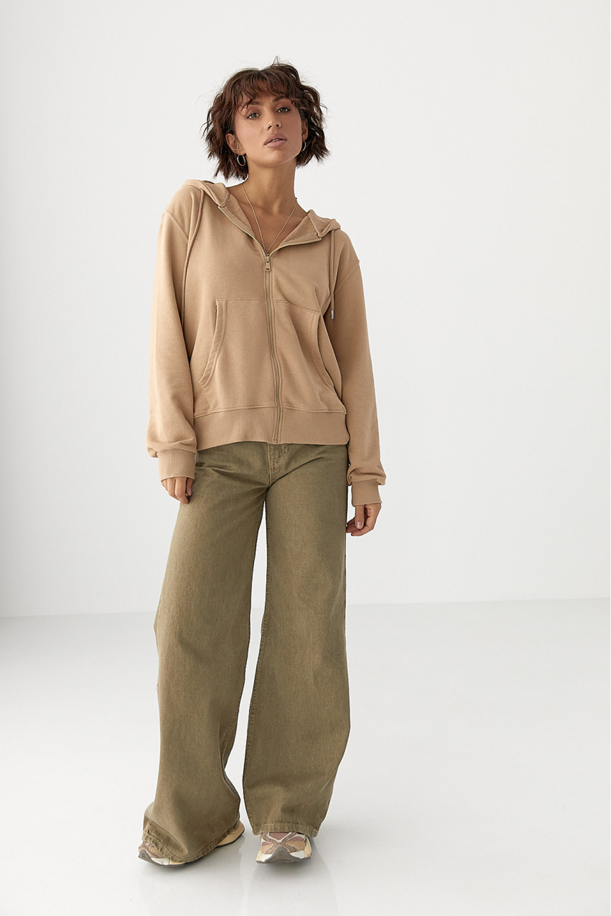 Жіноче худі на блискавці  світлокоричневий колір