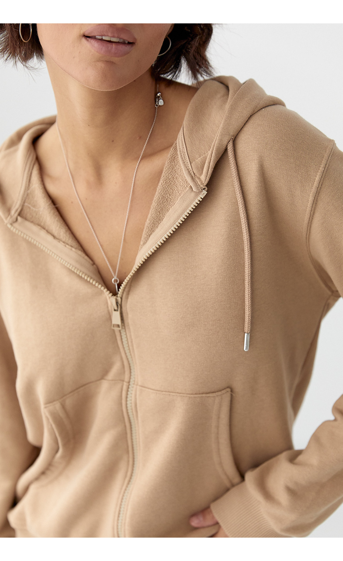 Жіноче худі на блискавці  світлокоричневий колір