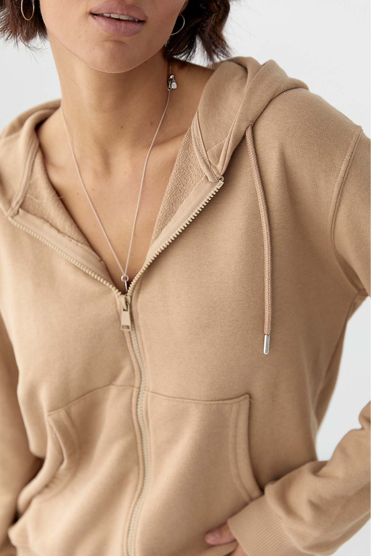 Жіноче худі на блискавці  світлокоричневий колір