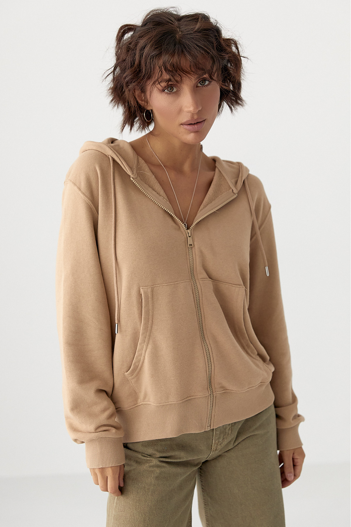 Жіноче худі на блискавці  світлокоричневий колір