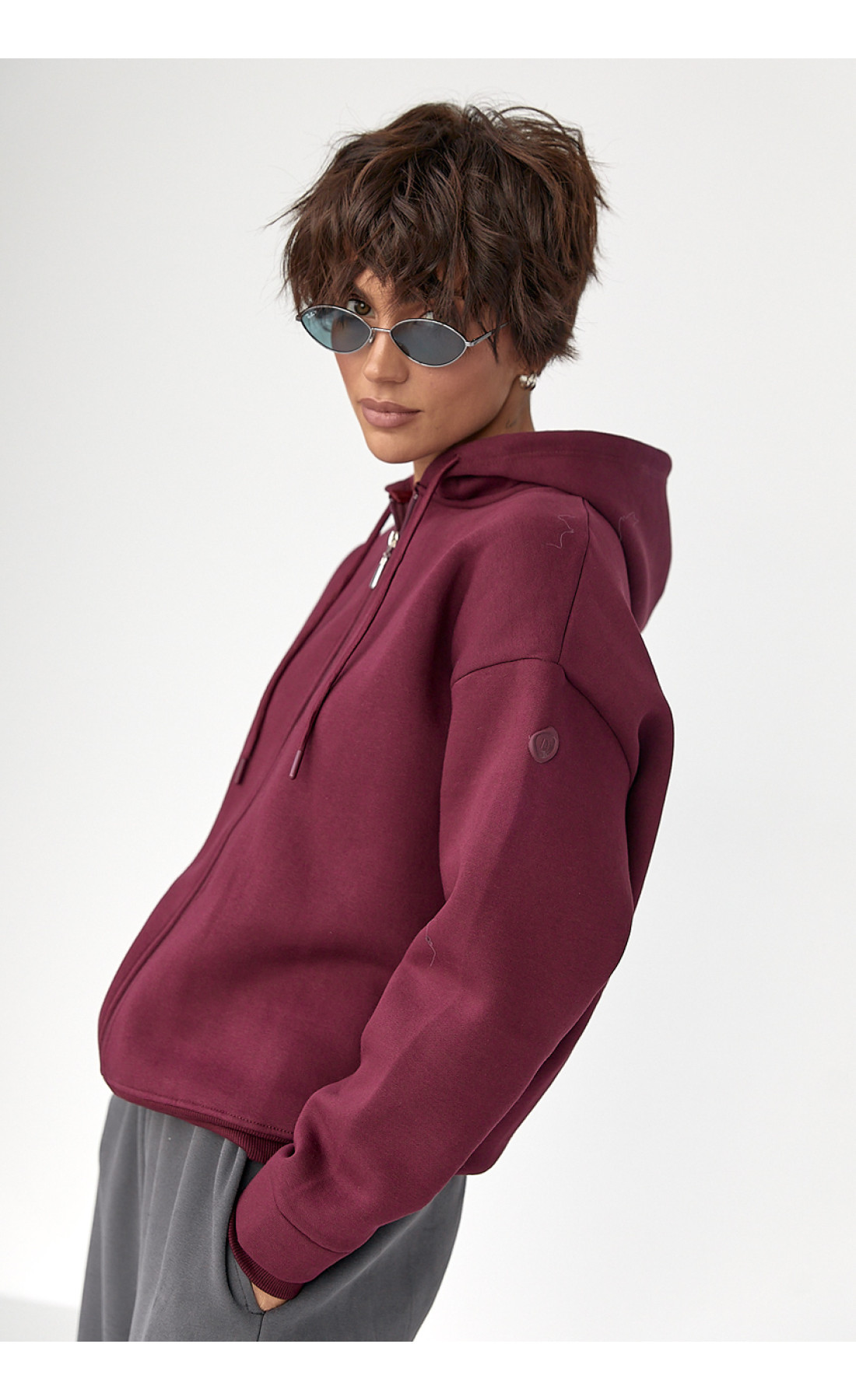 Утеплене худі на блискавці  бордо колір