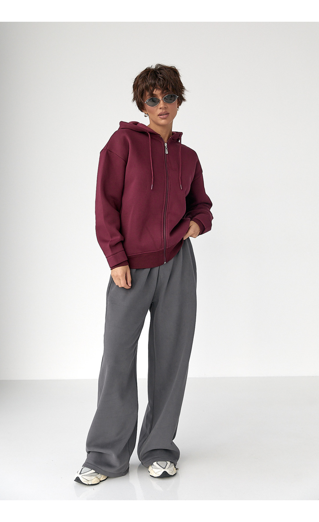 Утеплене худі на блискавці  бордо колір