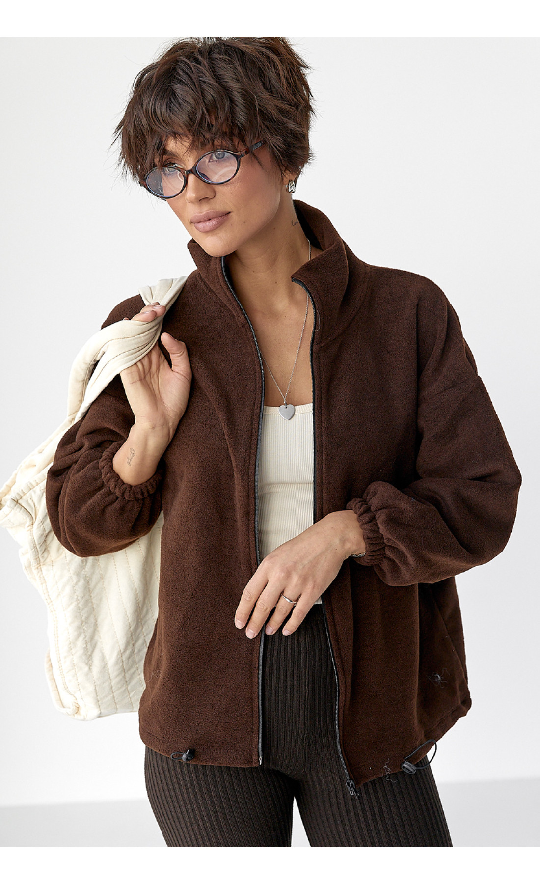 Флісова кофта на блискавці  коричневий колір