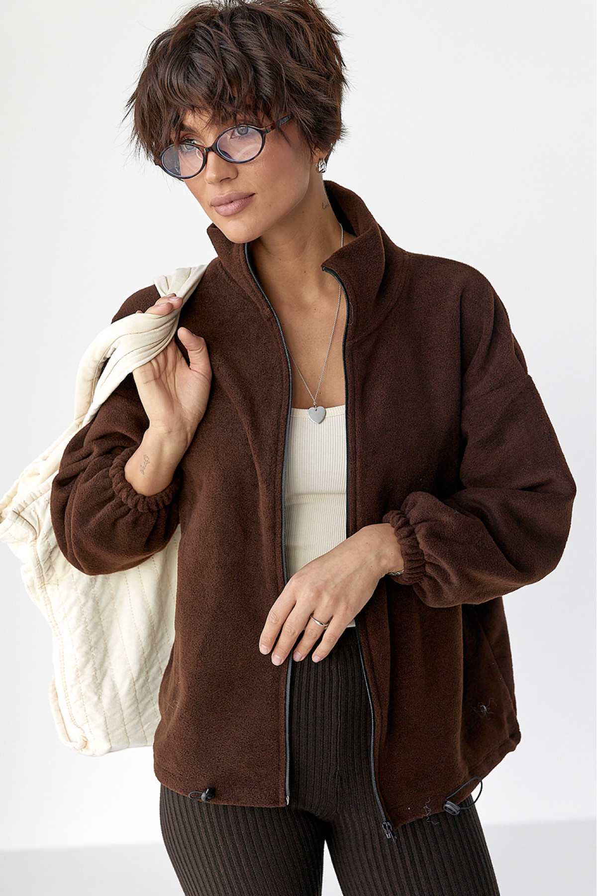 Флісова кофта на блискавці  коричневий колір