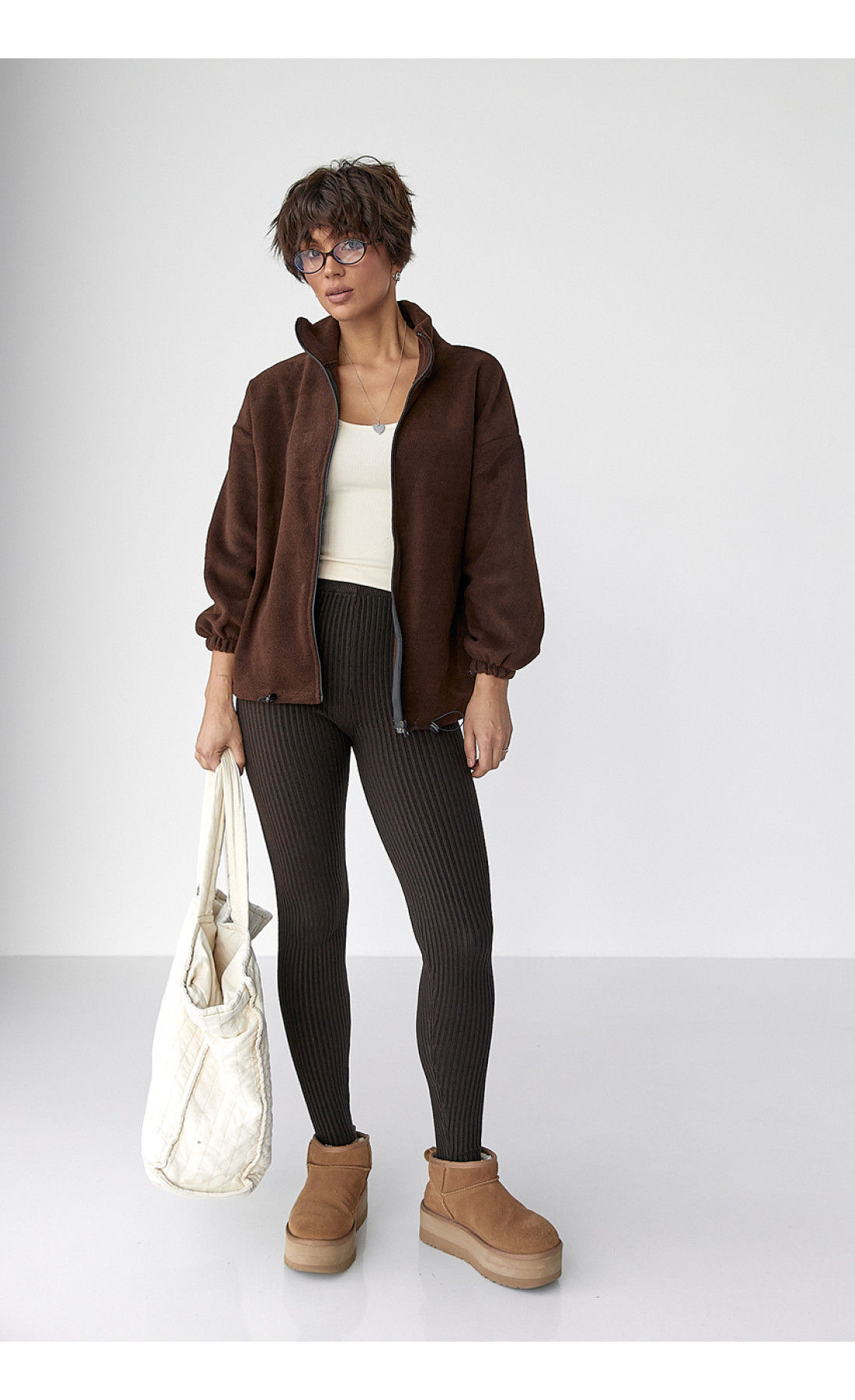 Флісова кофта на блискавці  коричневий колір