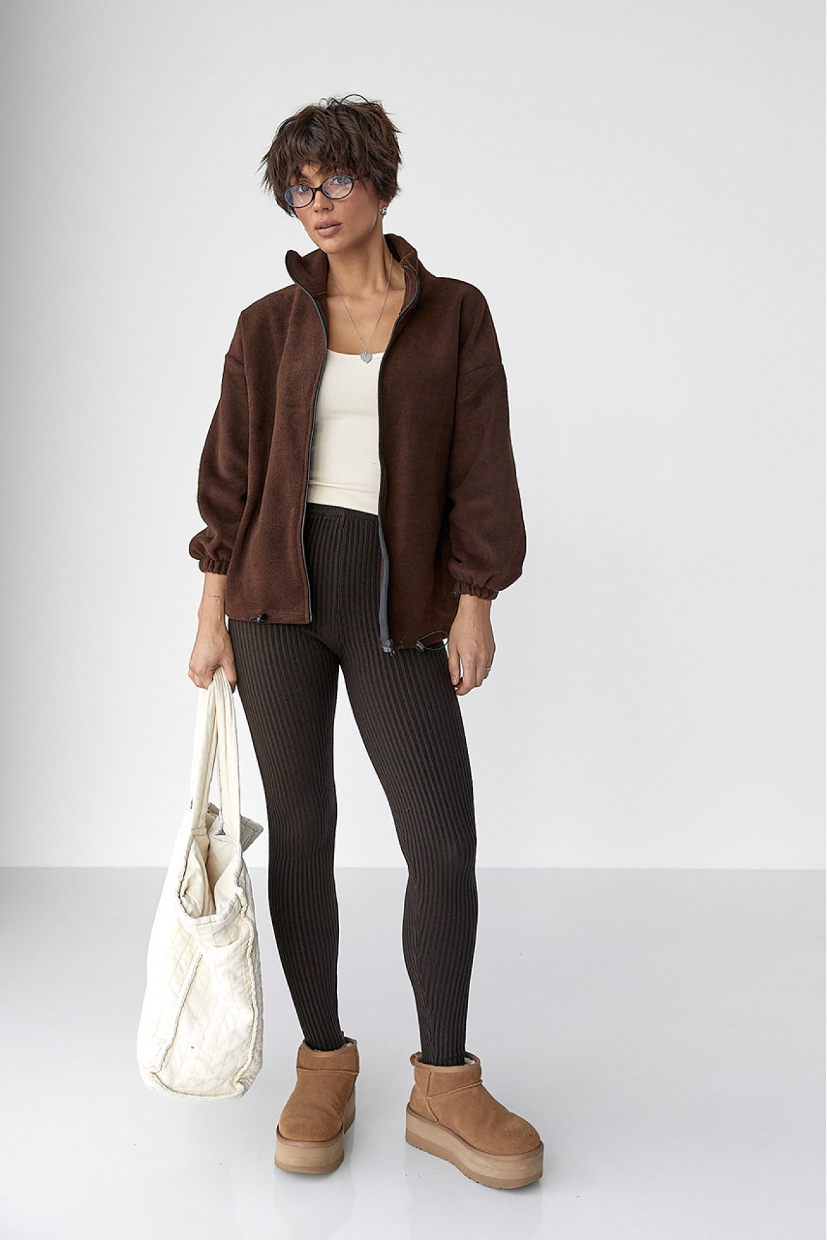 Флісова кофта на блискавці  коричневий колір