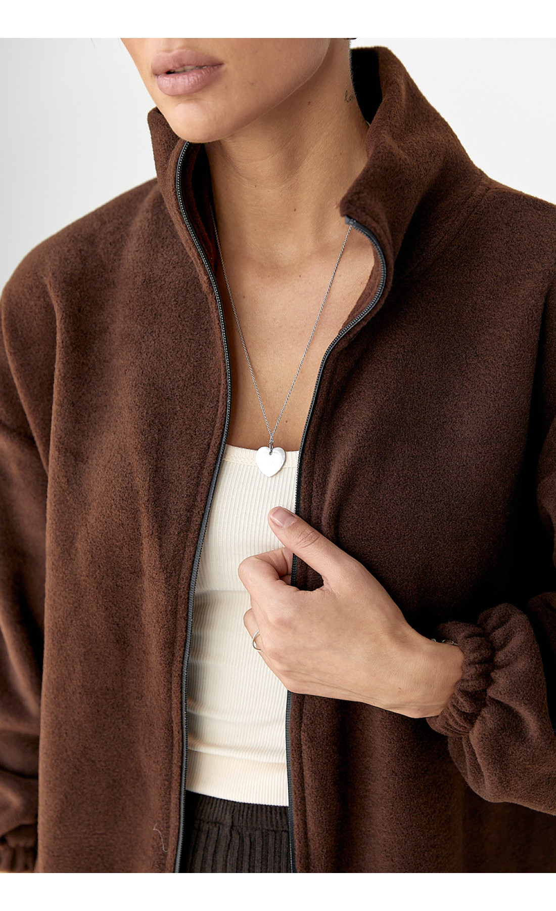 Флісова кофта на блискавці  коричневий колір