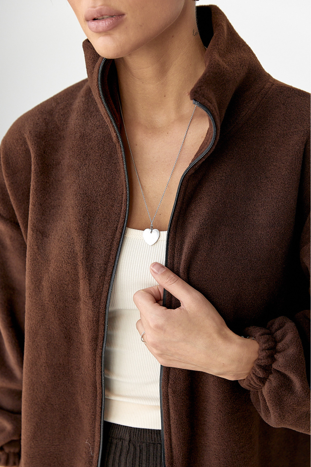 Флісова кофта на блискавці  коричневий колір