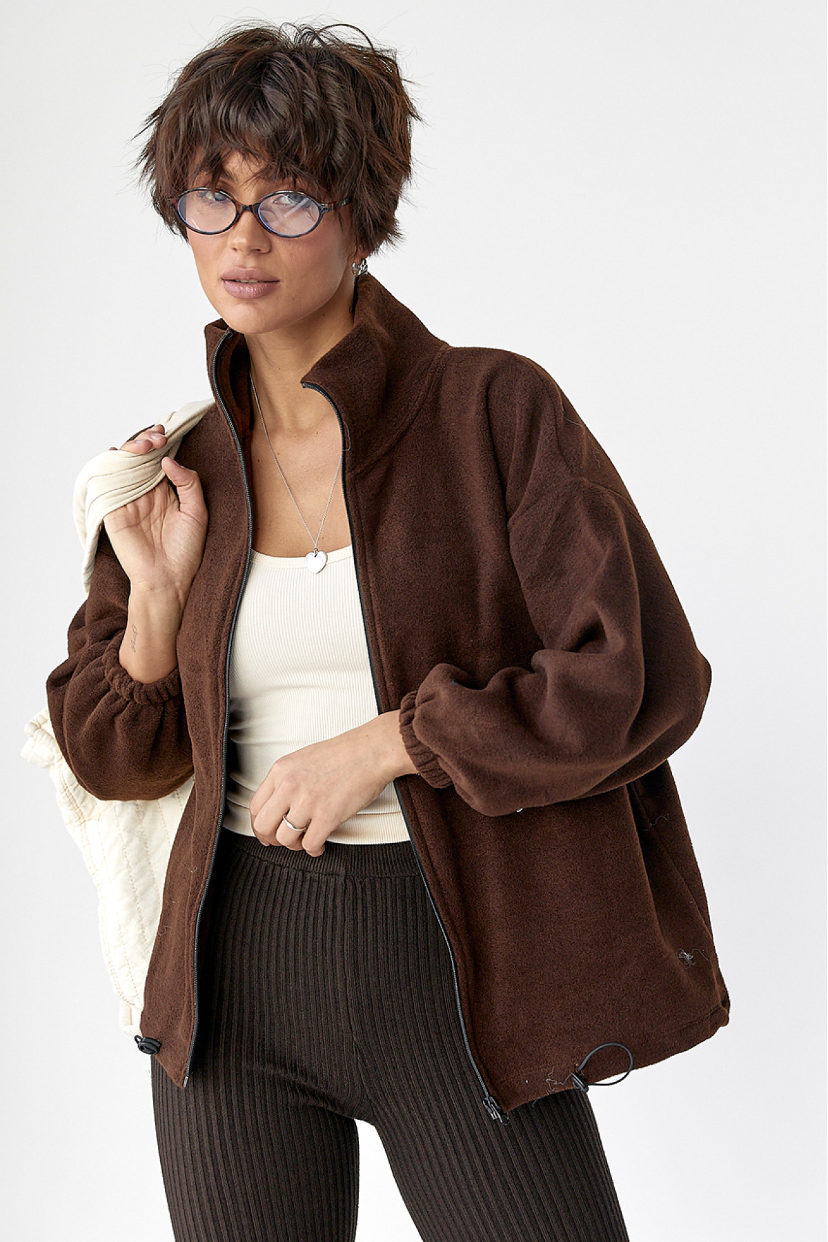 Флісова кофта на блискавці  коричневий колір