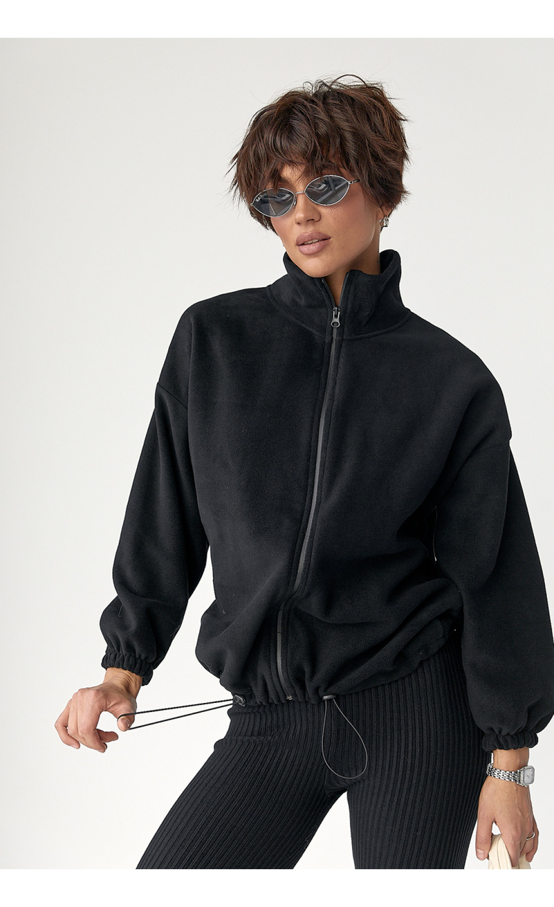 Флісова кофта на блискавці  чорний колір