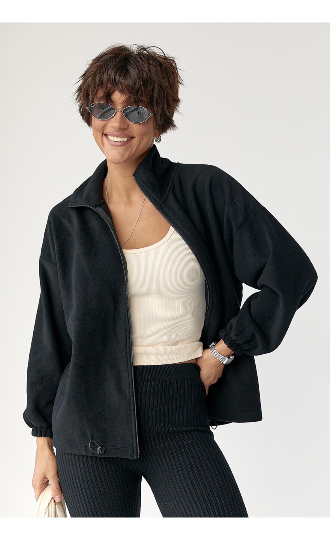 Флісова кофта на блискавці  чорний колір