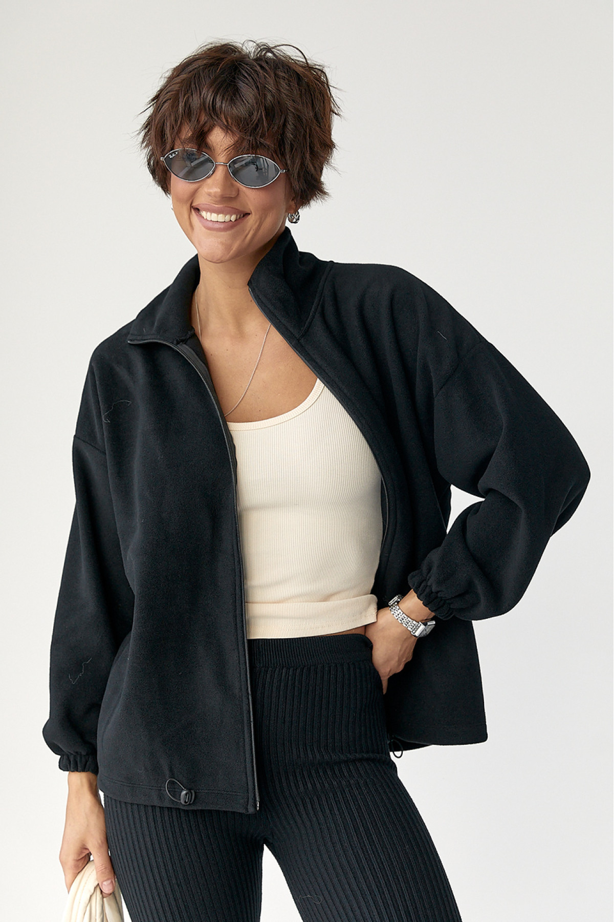 Флісова кофта на блискавці  чорний колір