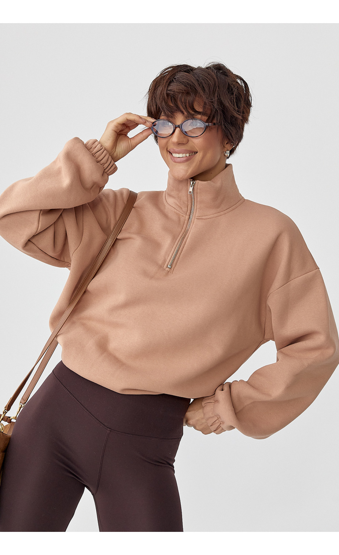 Однотонний спортивний світшот з начосом  світлокоричневий колір