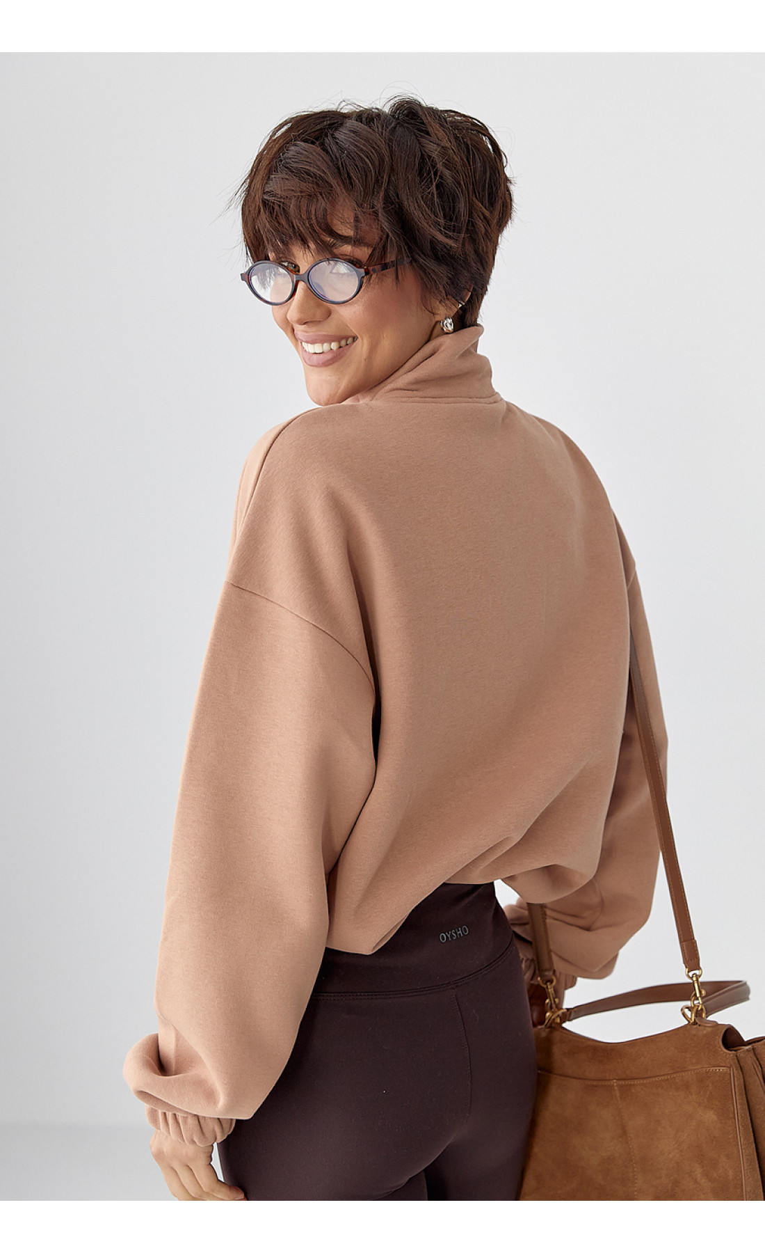 Однотонний спортивний світшот з начосом  світлокоричневий колір