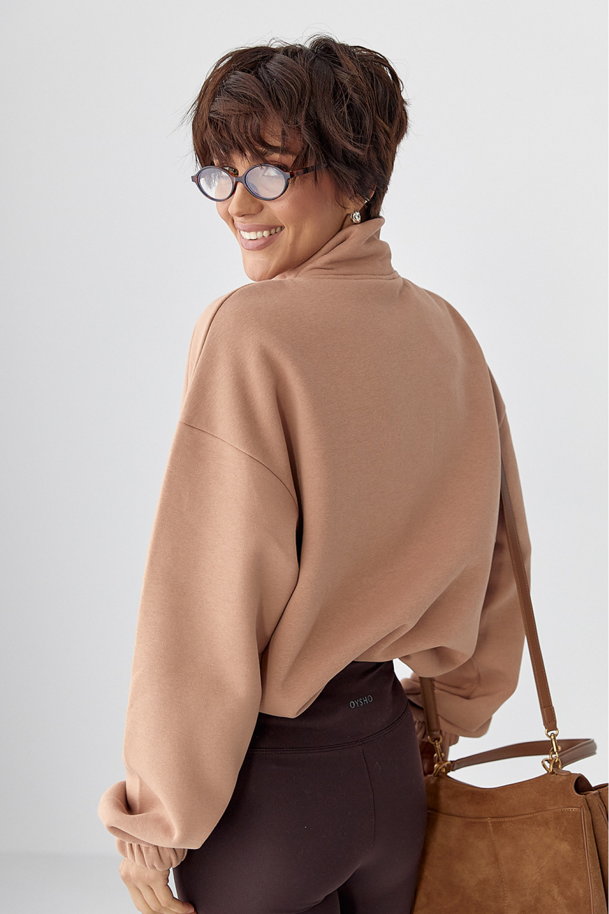 Однотонний спортивний світшот з начосом  світлокоричневий колір