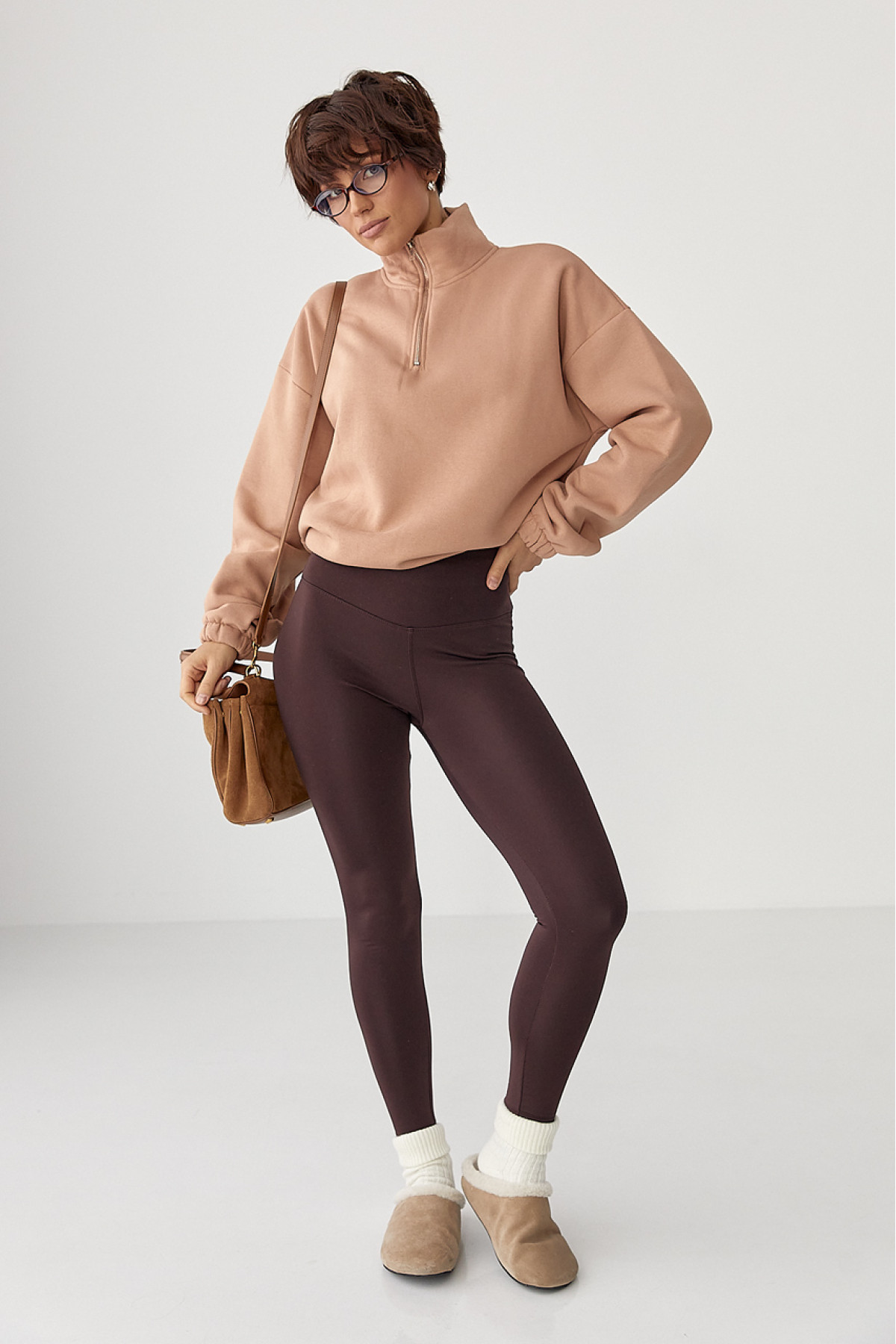 Однотонний спортивний світшот з начосом  світлокоричневий колір