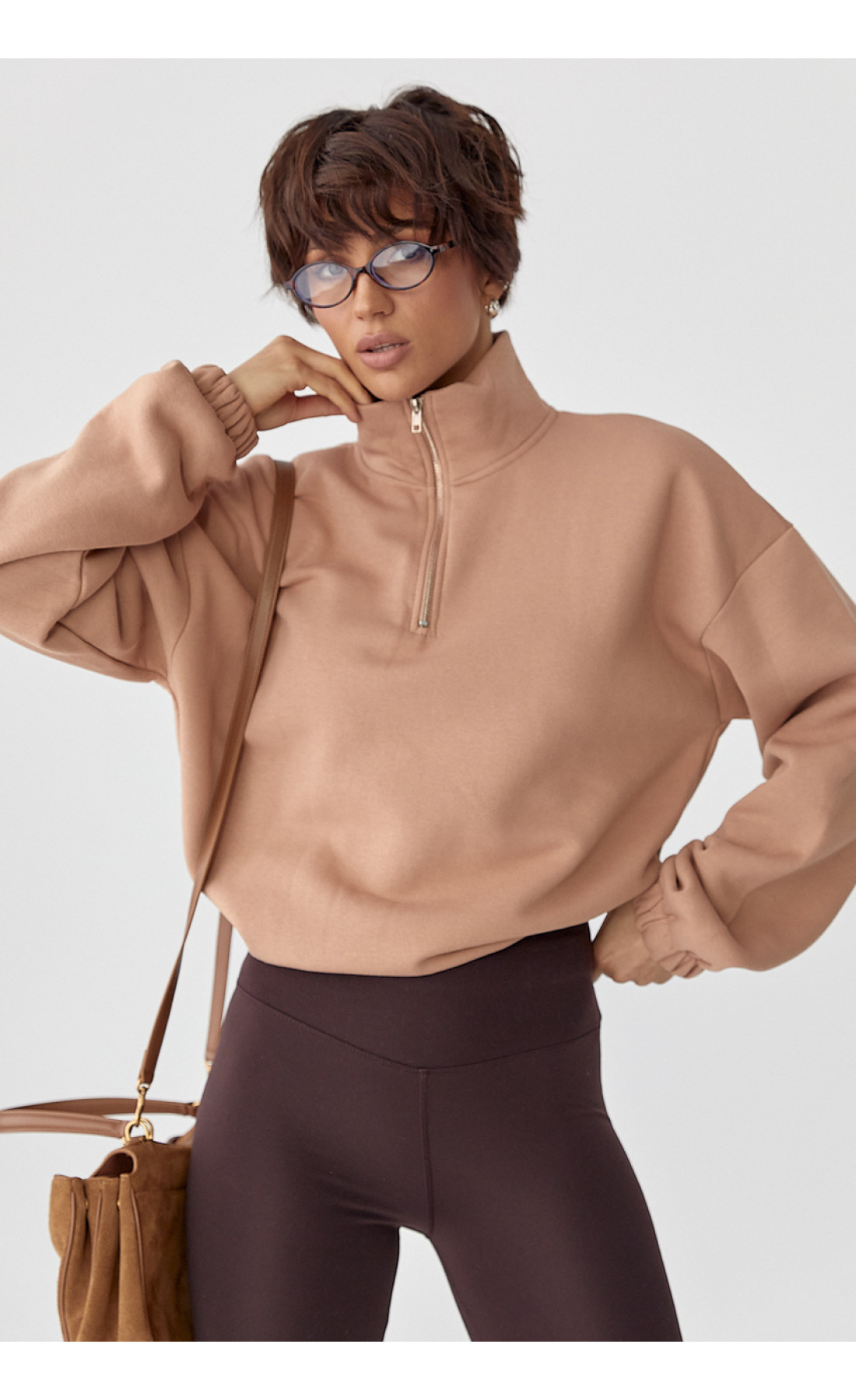 Однотонний спортивний світшот з начосом  світлокоричневий колір