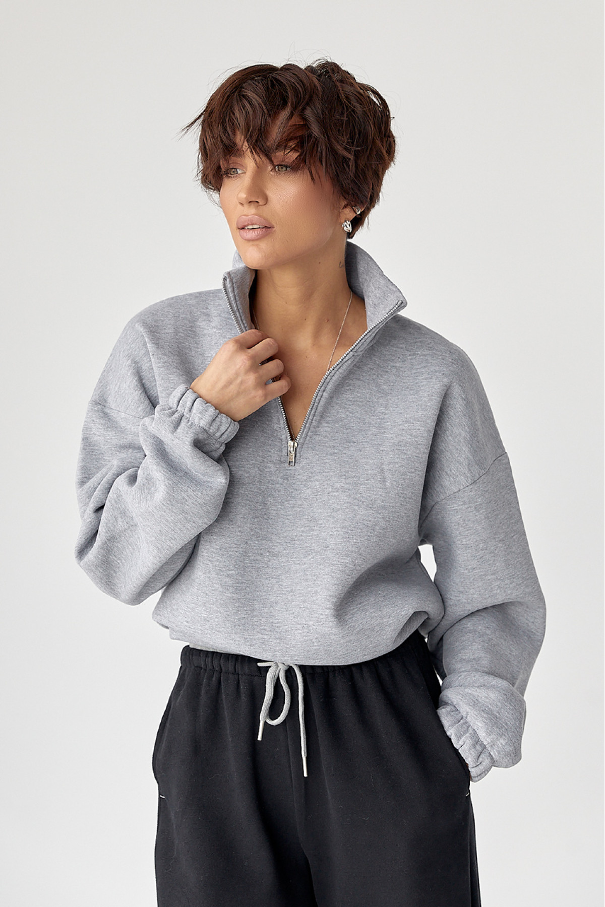 Однотонний спортивний світшот з начосом  світлосірий колір