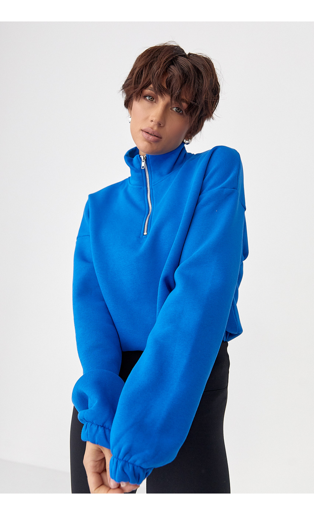 Однотонний спортивний світшот з начосом  синій колір