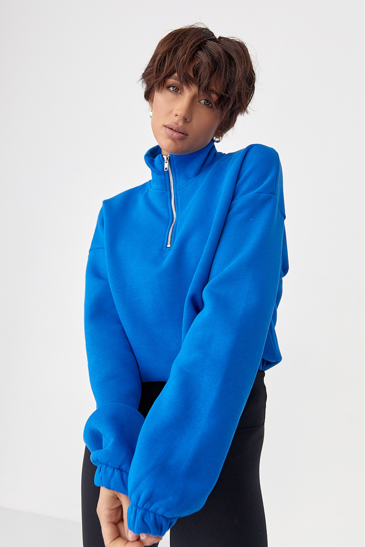 Однотонний спортивний світшот з начосом  синій колір