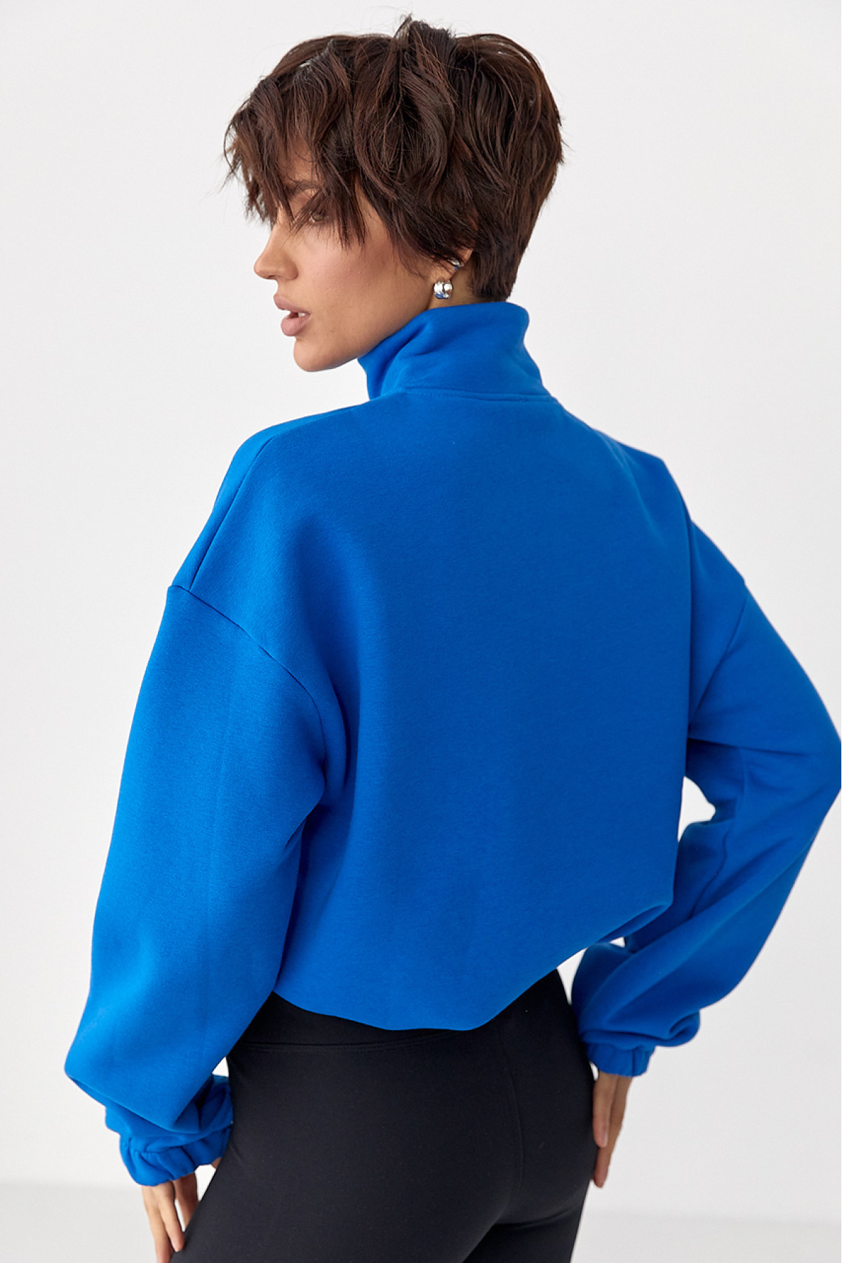 Однотонний спортивний світшот з начосом  синій колір