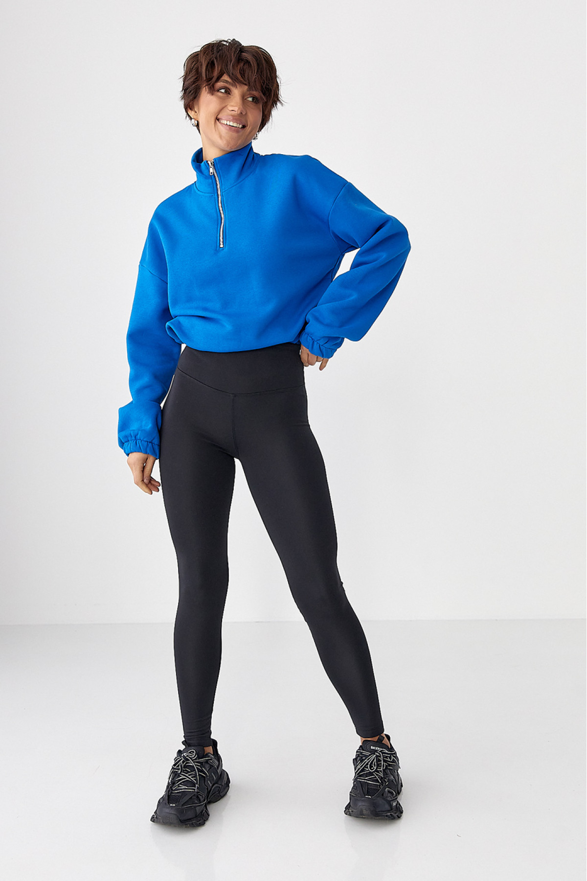 Однотонний спортивний світшот з начосом  синій колір