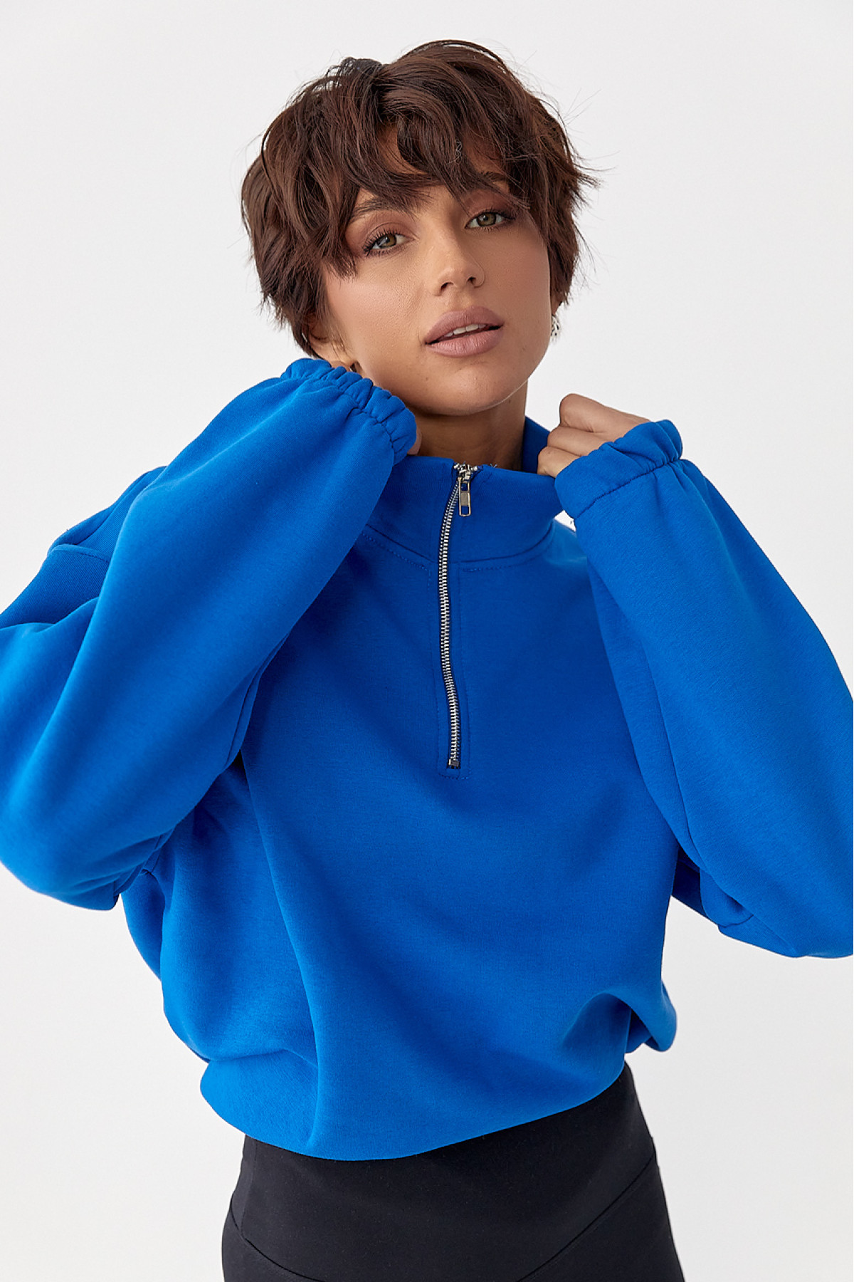 Однотонний спортивний світшот з начосом  синій колір