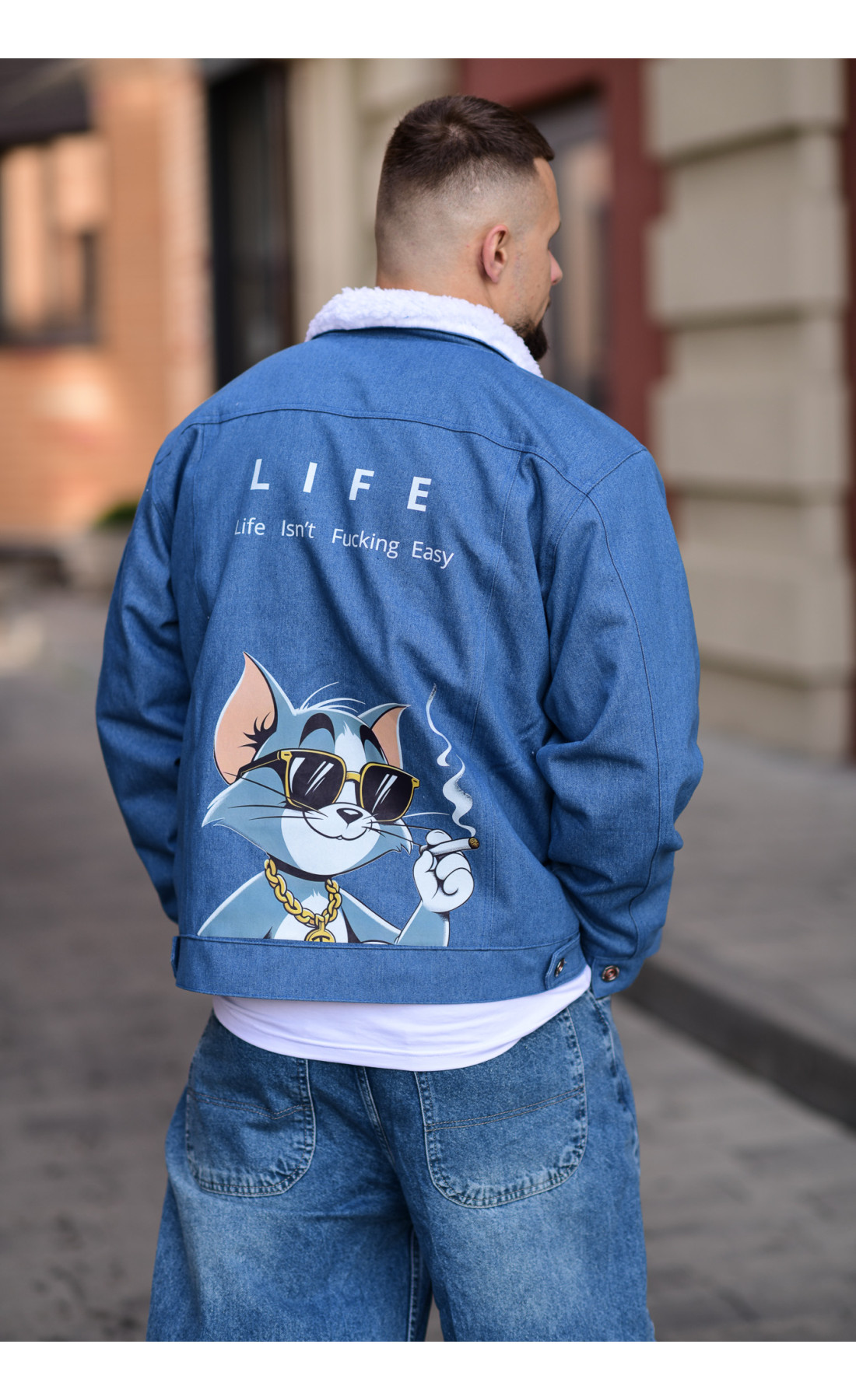 Джинсова куртка утеплена з принтом україна власне виробництво на флісі