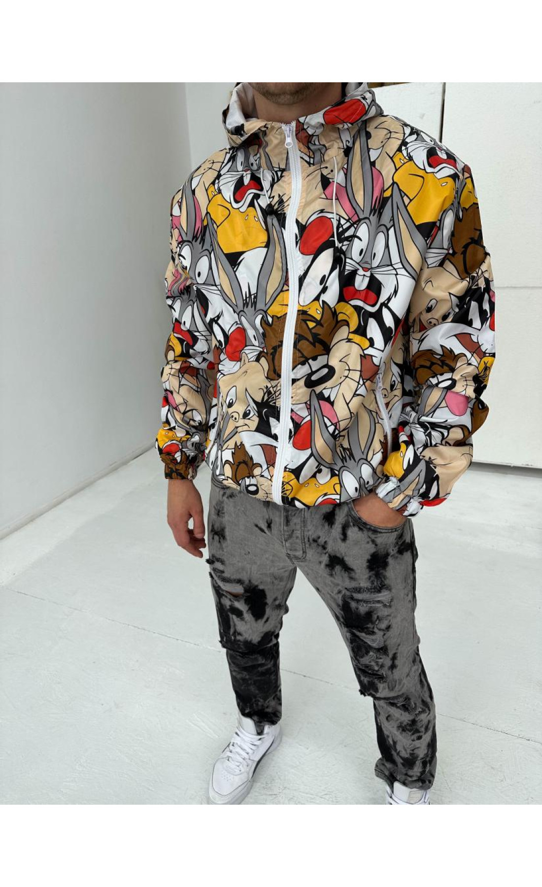 Весняна чоловіча вітрівка з мультяшним принтом